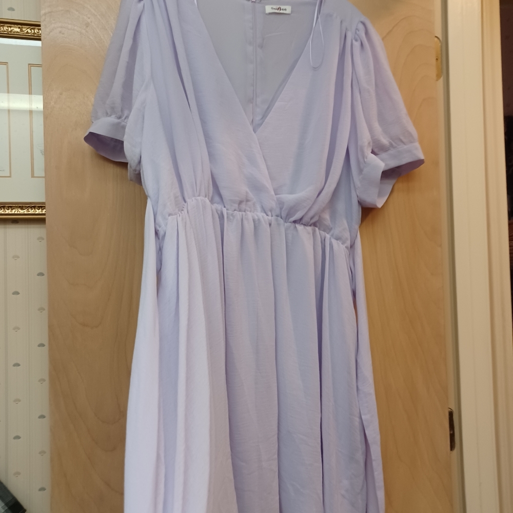 Lavender lilac V neck ruched waist wrap dress 1X